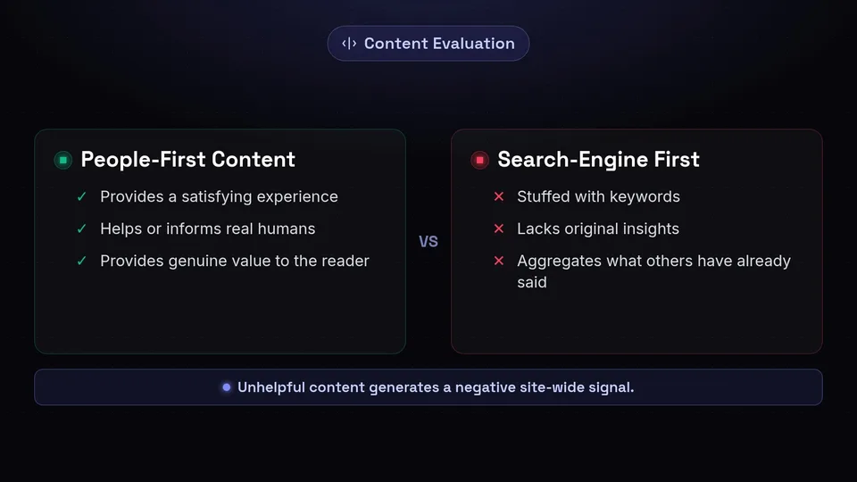 A comparison of people-first content versus search-engine first content.