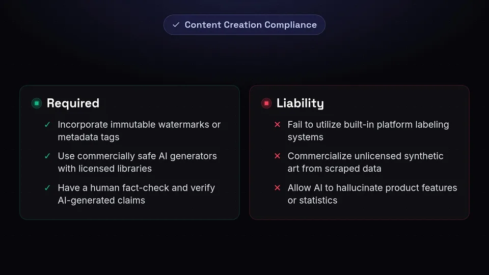 A do and don't checklist for AI content creation and curation.