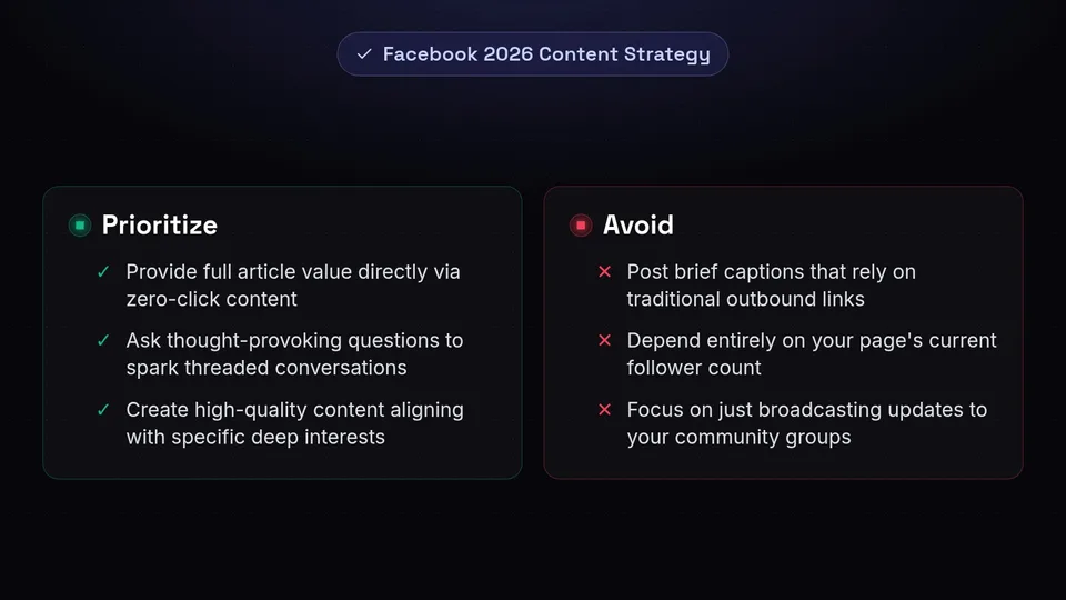 A dos and don'ts checklist for the 2026 Facebook algorithm update.