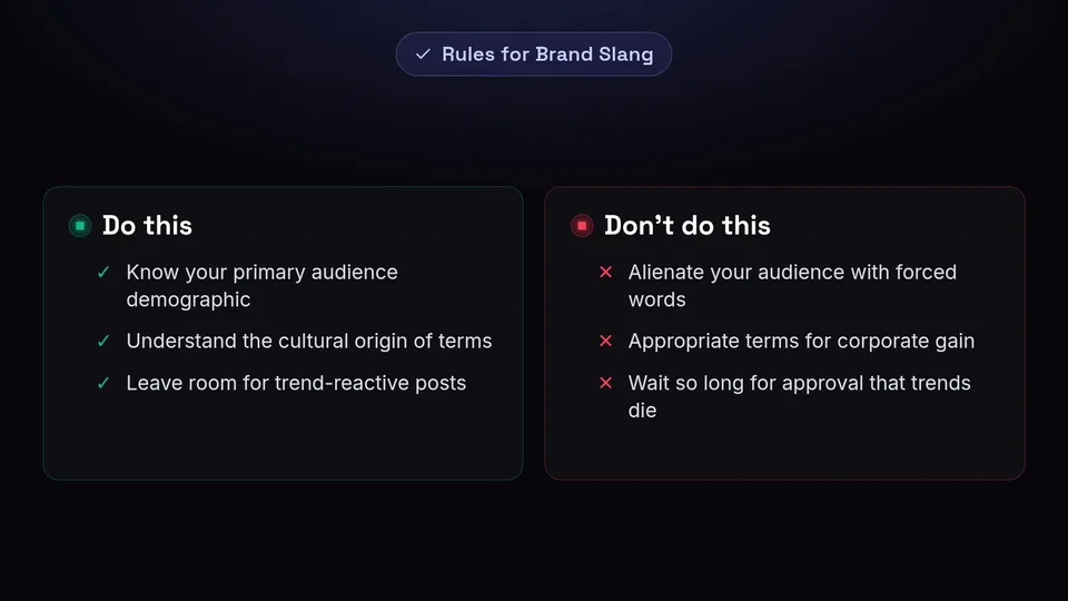 A dos and don'ts checklist for using social media slang as a brand.