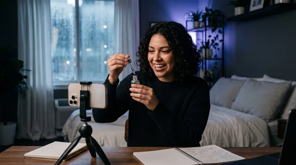 A woman recording a video on her phone, demonstrating organic advocacy.