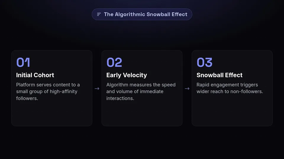 Three steps of early engagement velocity: initial cohort, early velocity, and snowball effect.