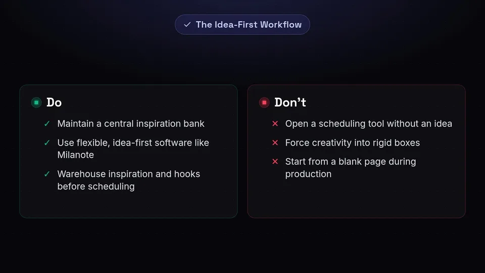 Checklist comparing what to do and what to avoid when capturing social media ideas.