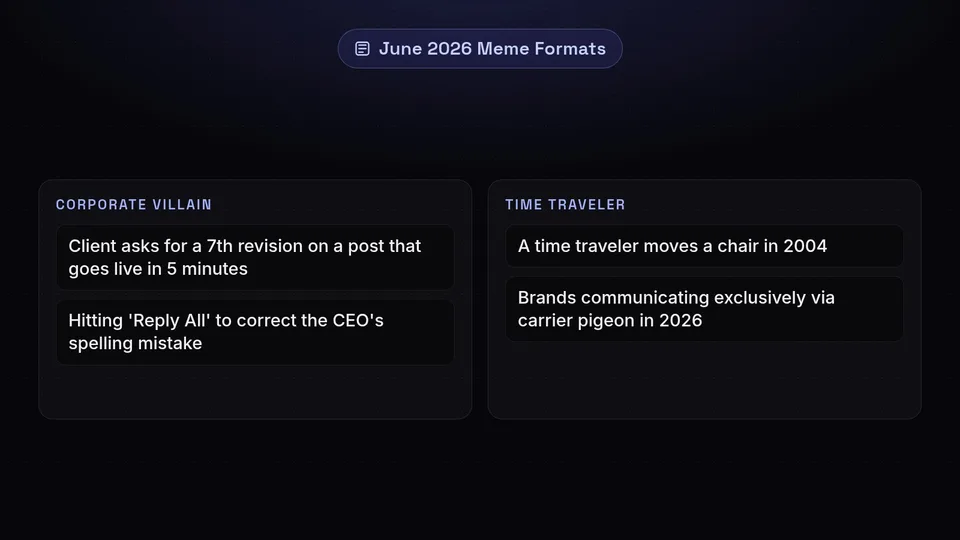 Examples of the Corporate Villain and Time Traveler meme formats.