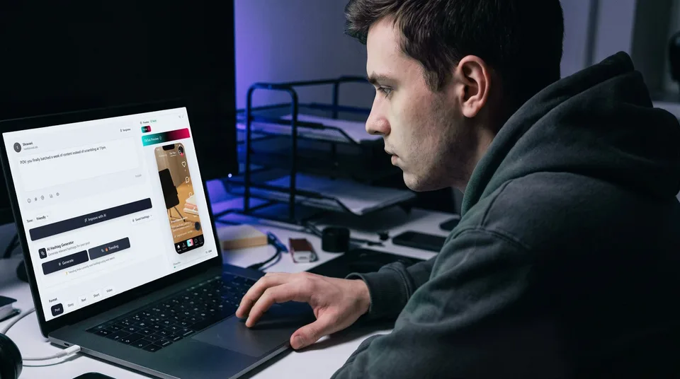 SchedulifyX composer screen showing a live TikTok video preview and caption.