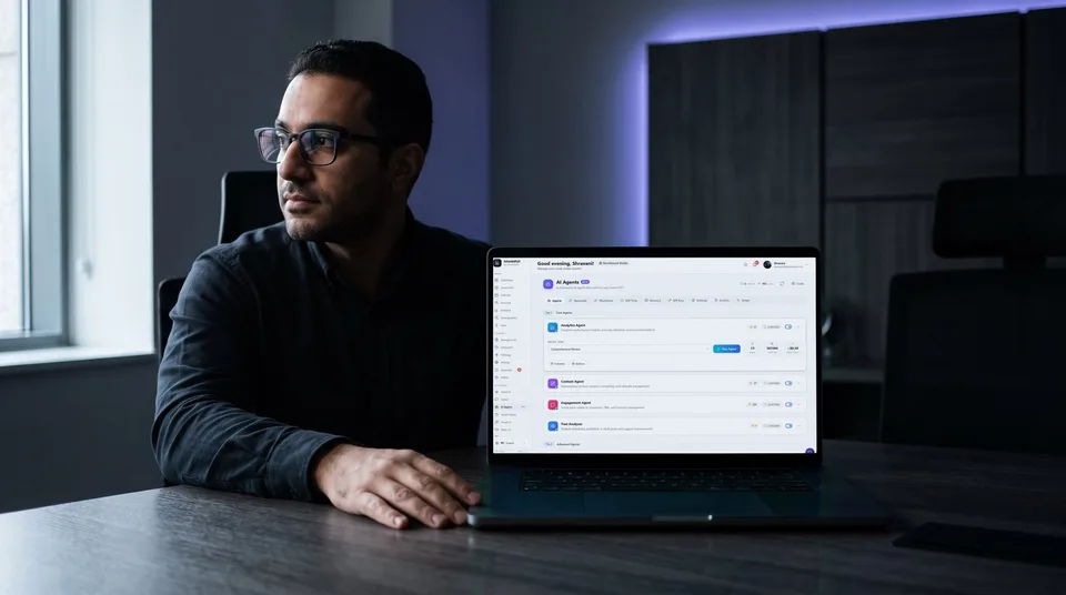 SchedulifyX AI agents screen showing the post analyzer tool.