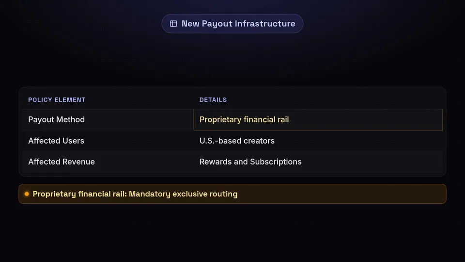 A table outlining the new proprietary payout method for U.S. creators' rewards and subscriptions.