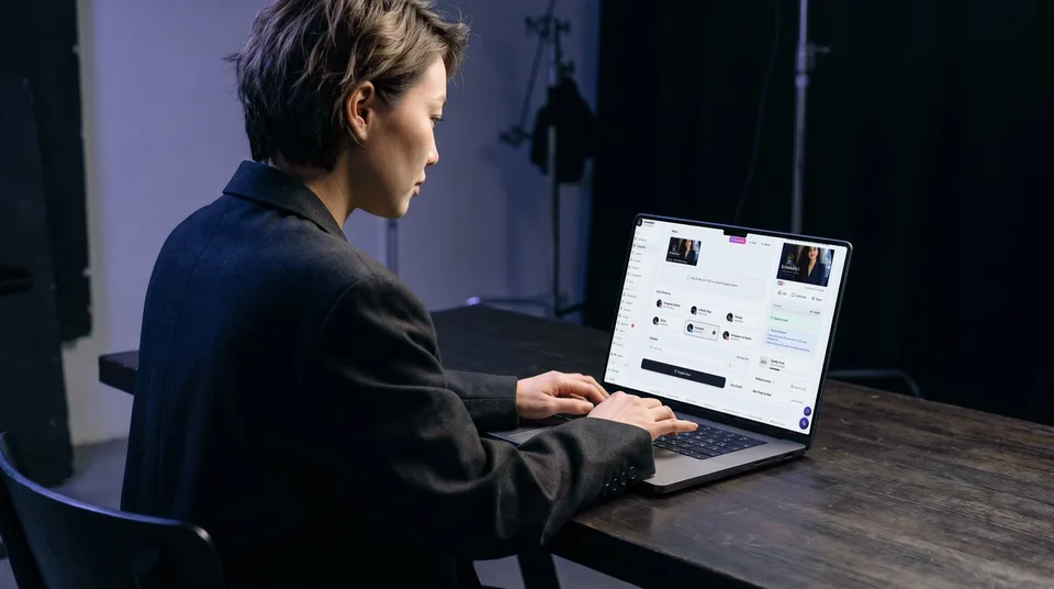 The SchedulifyX post composer screen on a laptop, showing multiple social accounts selected.