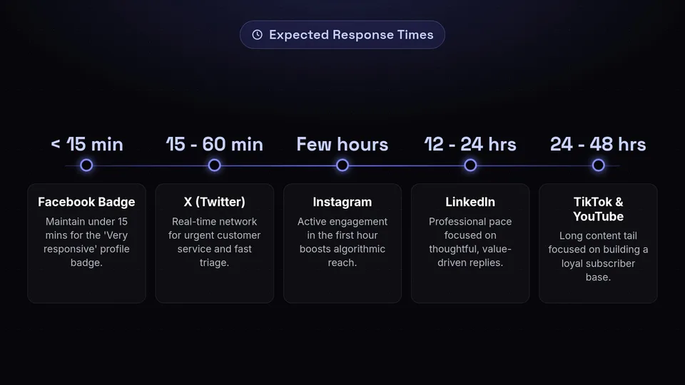 Timeline of consumer response time expectations across different social platforms